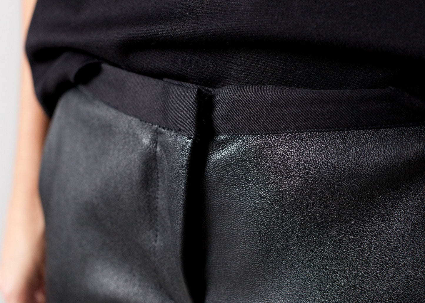 Leather Panel Trouser in Black (6707106021470)