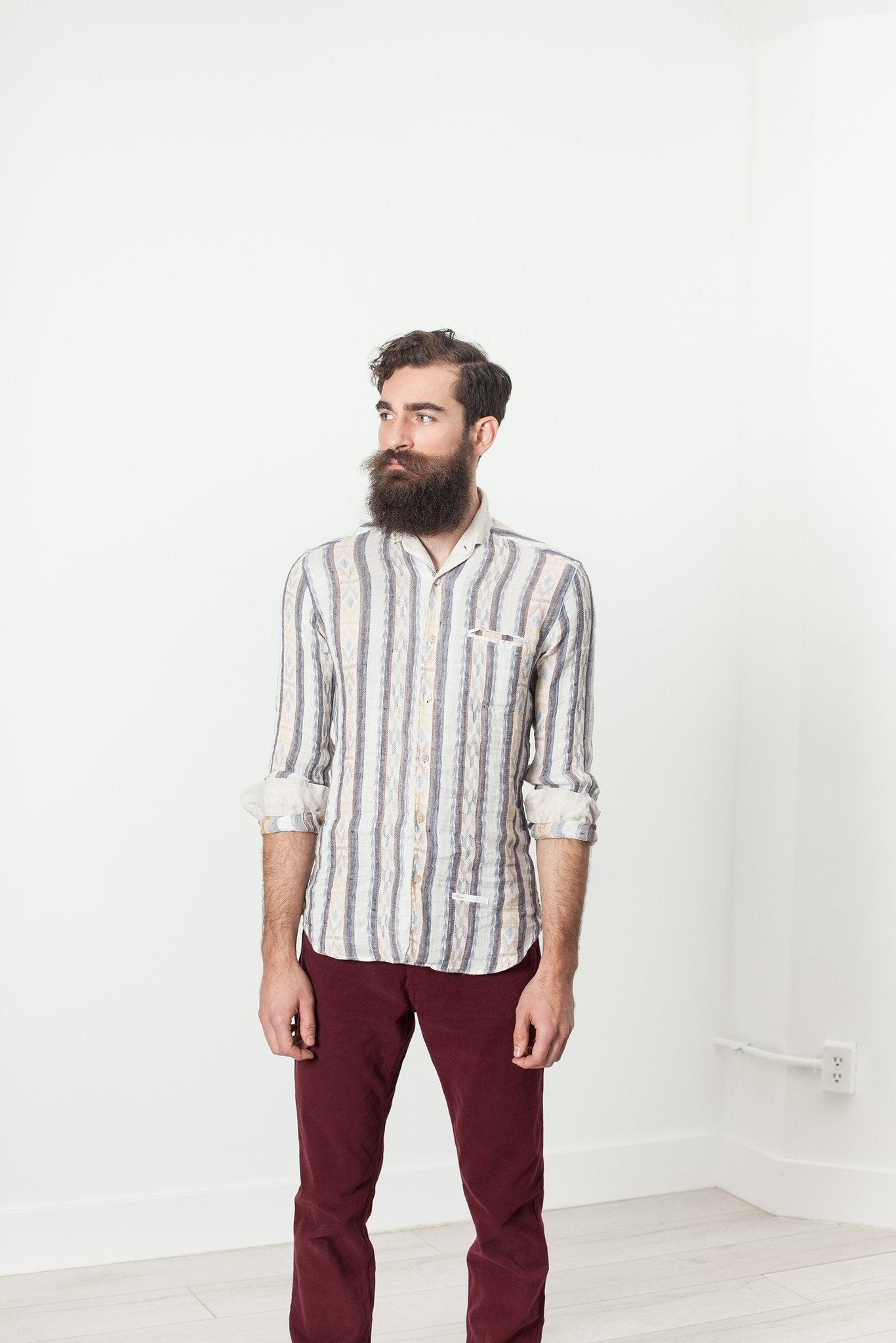 Linen Western Shirt in Beige/Blue (6707104743518)