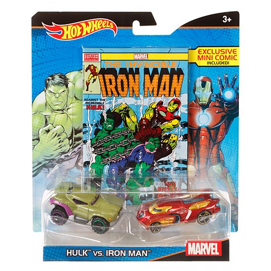 Hot Wheels Marvel Hulk vs. Iron Man Character Car 2-Pack with Mini Comic (6589227728990)