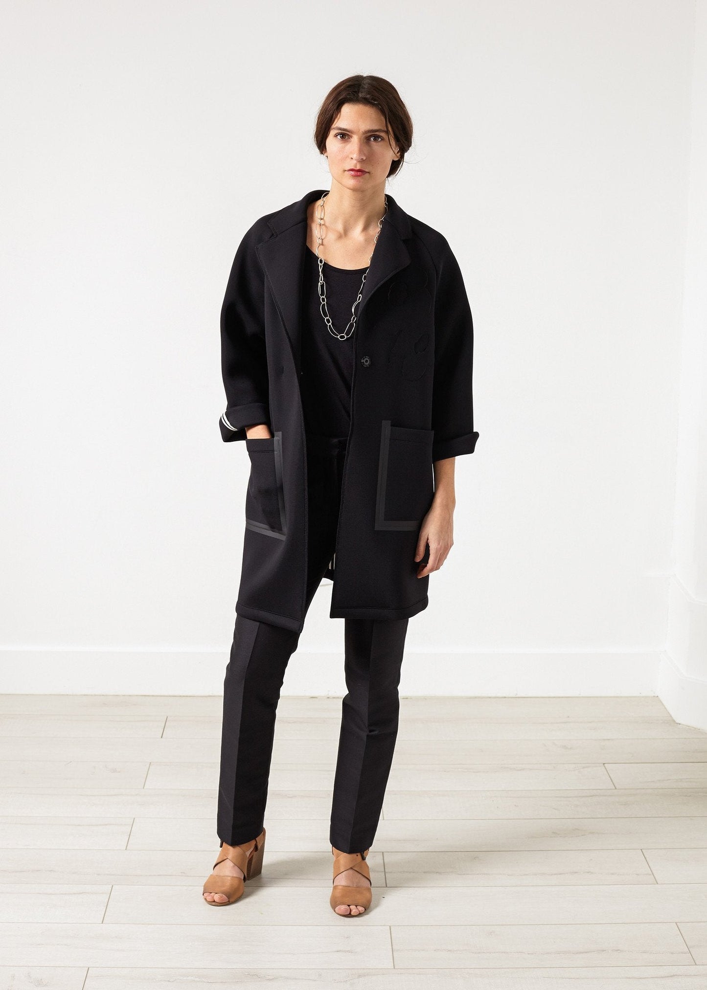 Neoprene Flower Coat in Black (6707090292830)