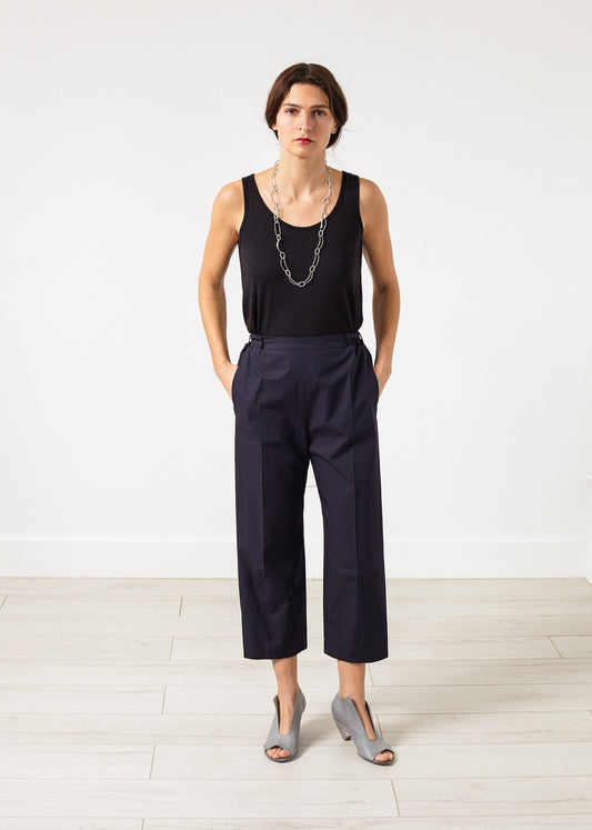 Wide Cropped Trouser in Navy (6707089932382)
