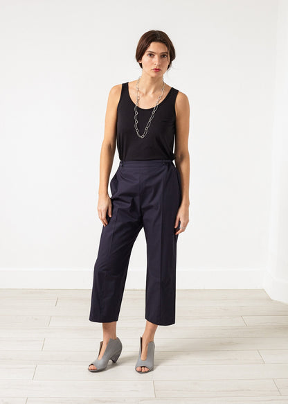 Wide Cropped Trouser in Navy (6707089932382)