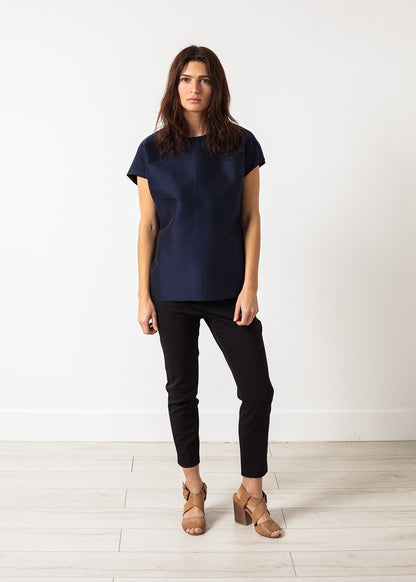 Tucked Sleeve Blouse in Navy (6707090161758)