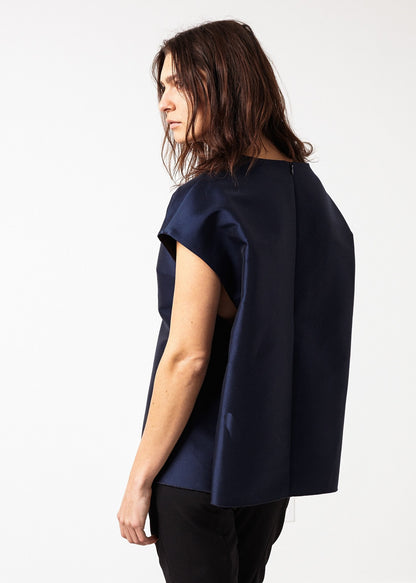 Tucked Sleeve Blouse in Navy (6707090161758)