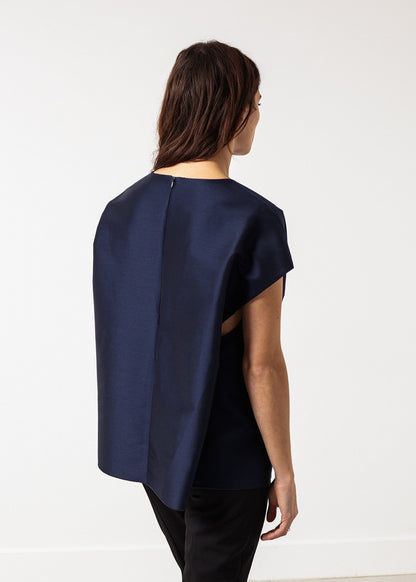 Tucked Sleeve Blouse in Navy (6707090161758)