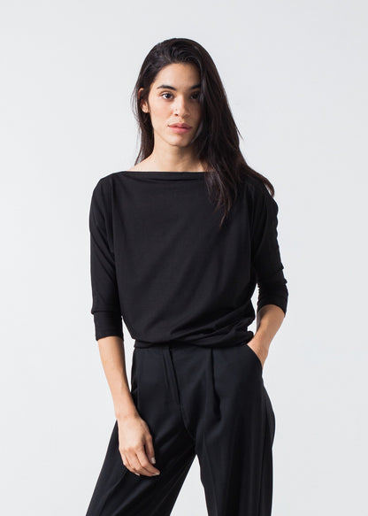 Boat Neck Top in Black (6707084820574)