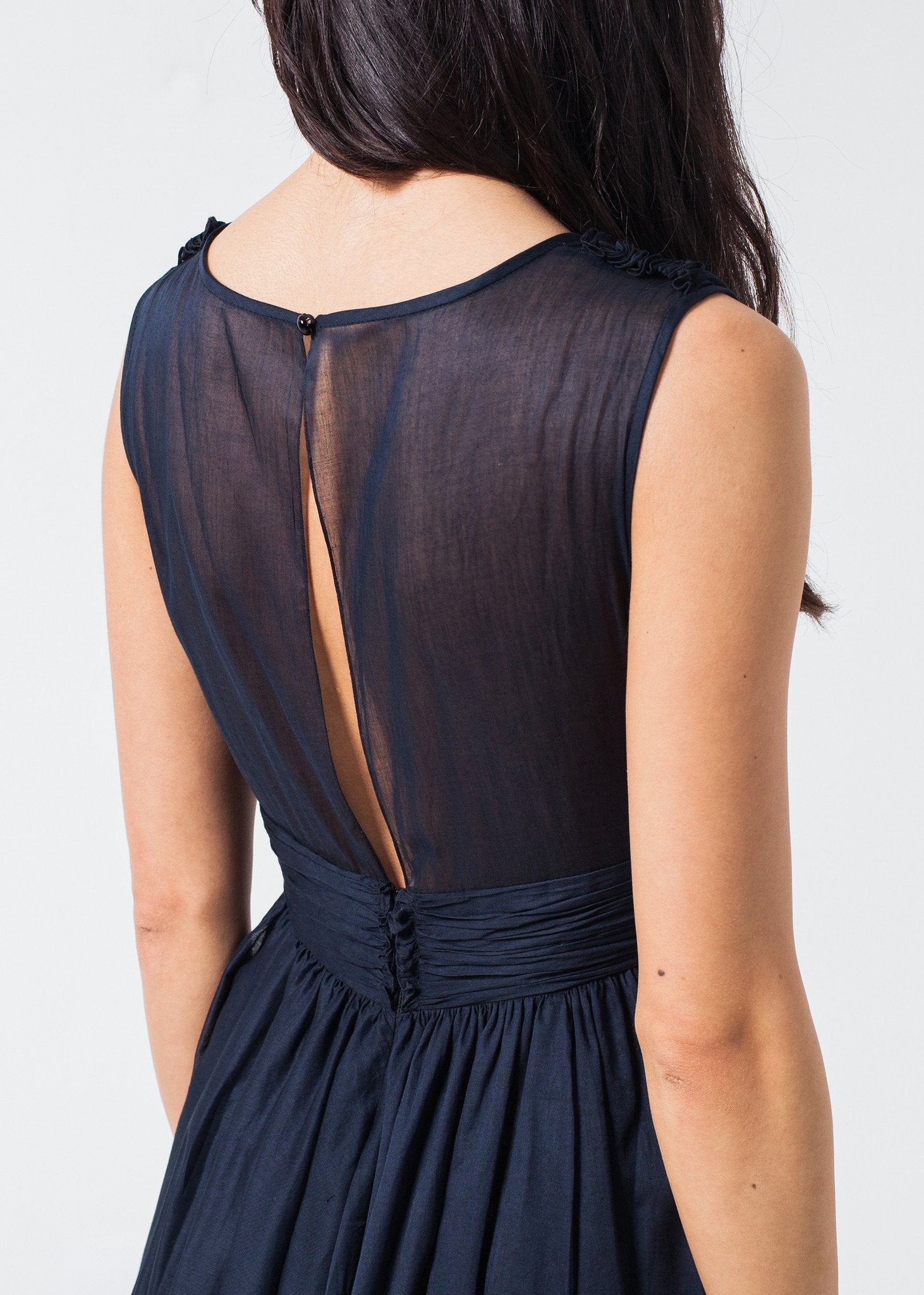 Voile V-Neck Dress in Navy (6707089375326)