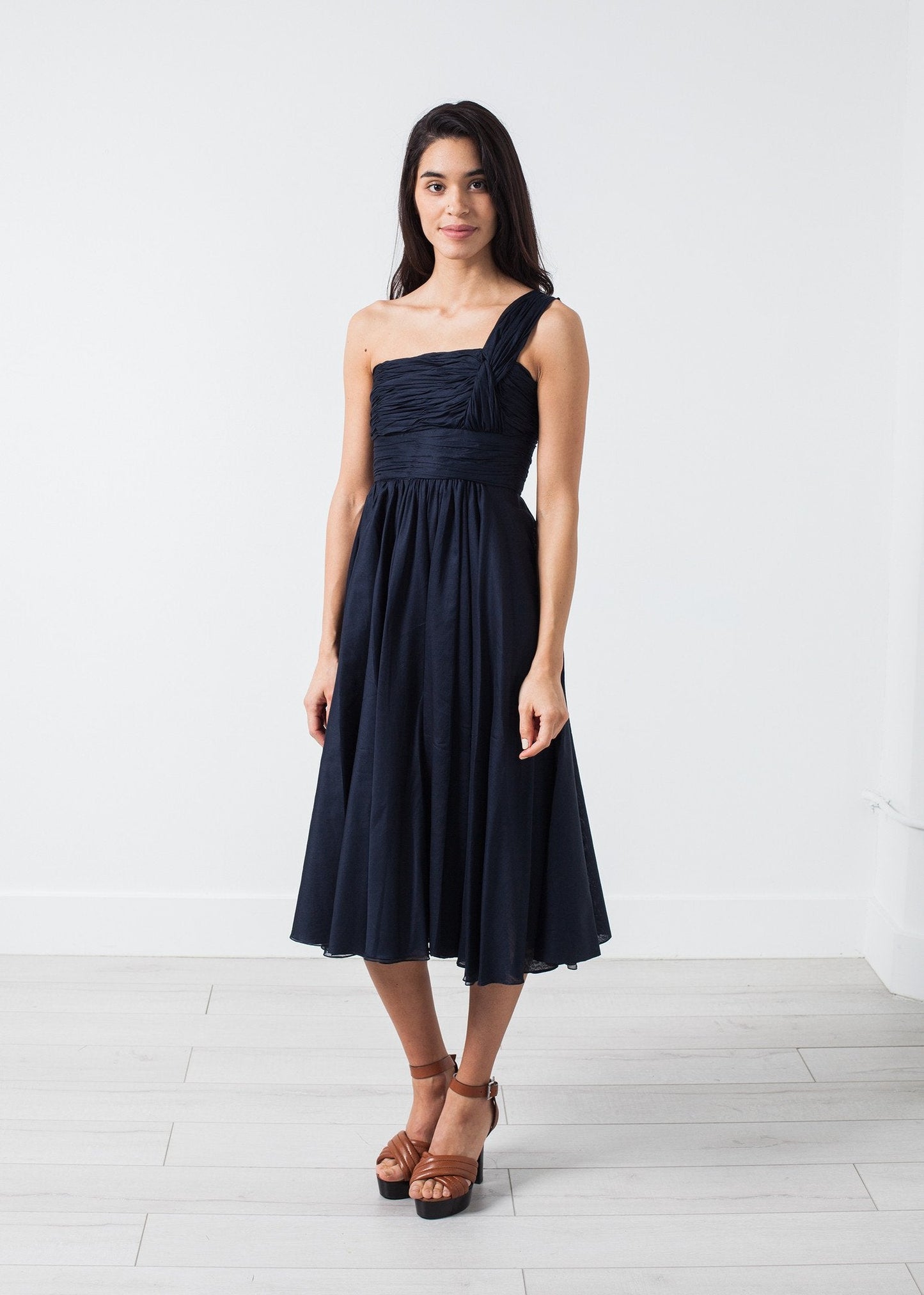 One Shoulder Dress in Navy (6707089309790)