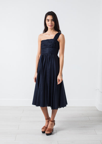 One Shoulder Dress in Navy (6707089309790)
