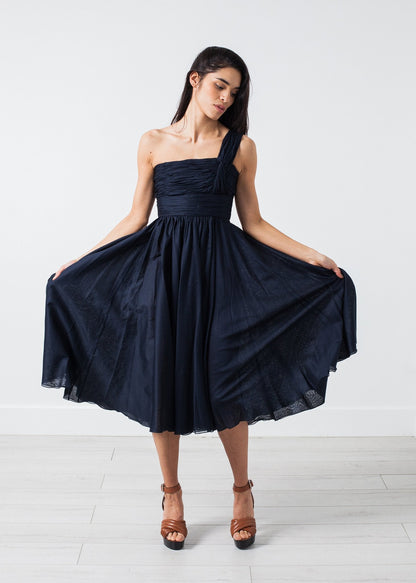 One Shoulder Dress in Navy (6707089309790)