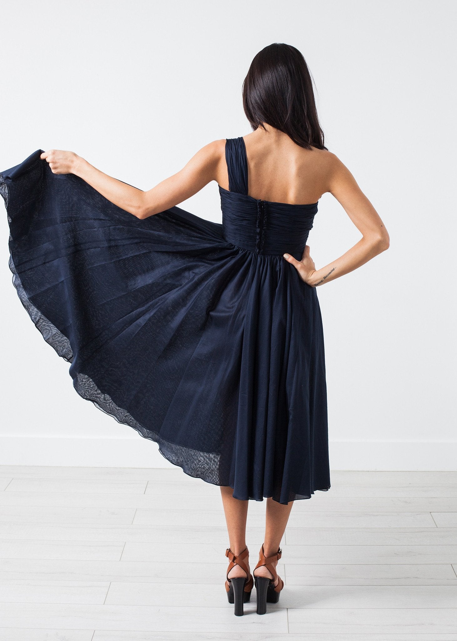 One Shoulder Dress in Navy (6707089309790)