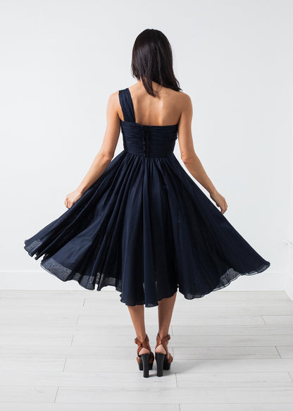 One Shoulder Dress in Navy (6707089309790)