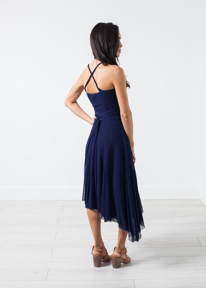 Ruched Party Dress in Navy (6707089408094)