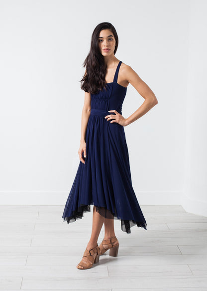 Ruched Party Dress in Navy (6707089408094)