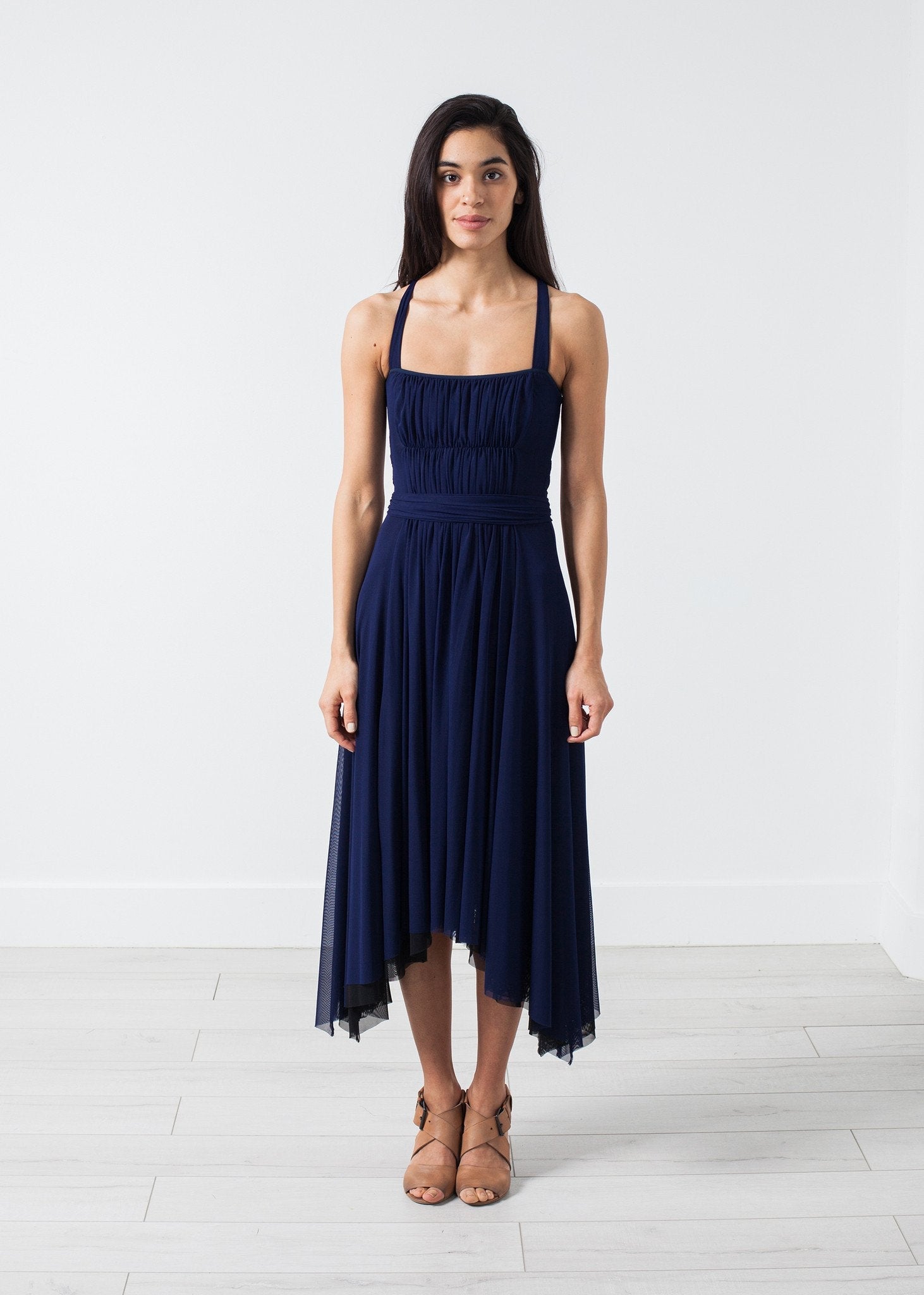 Ruched Party Dress in Navy (6707089408094)