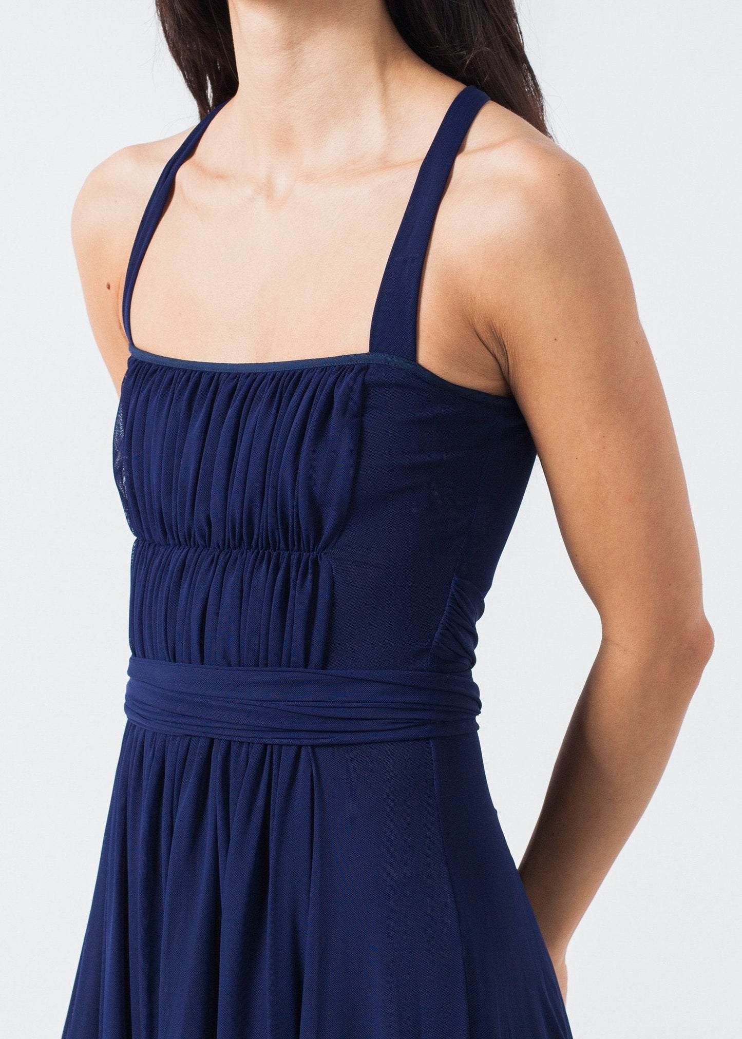 Ruched Party Dress in Navy (6707089408094)