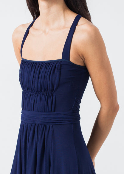Ruched Party Dress in Navy (6707089408094)