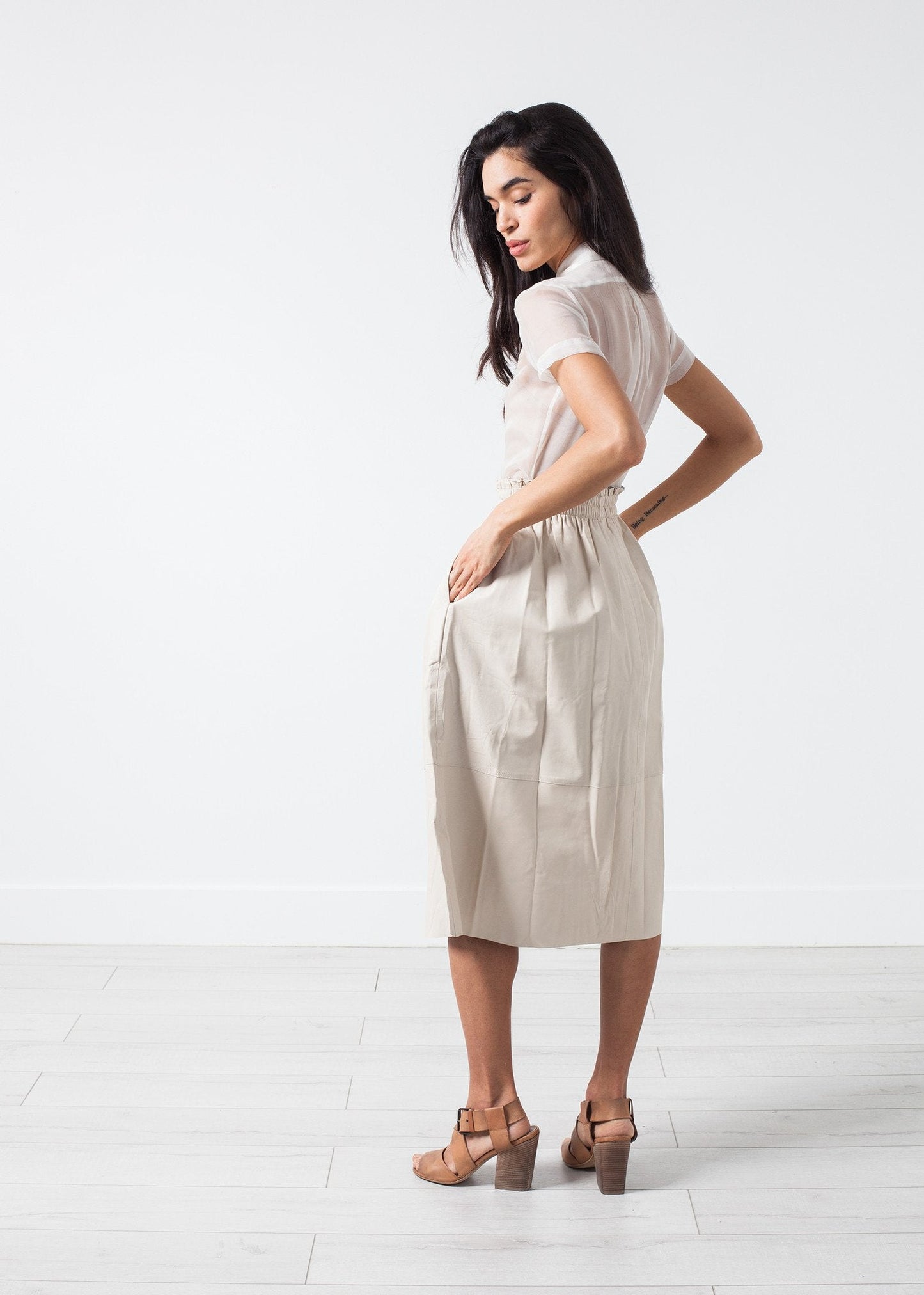 Eulera Leather Skirt in Cream (6707086590046)
