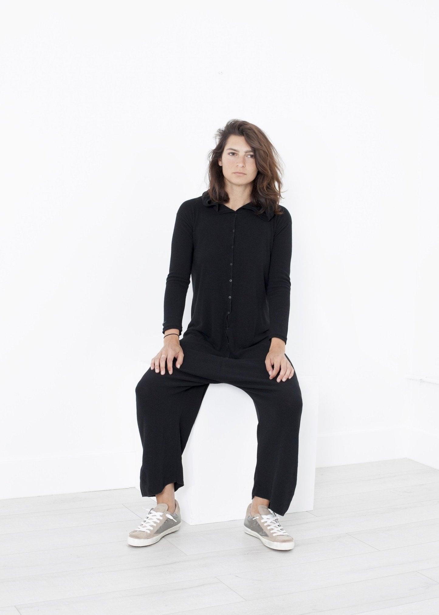 Knit Hooded Jumpsuit in Black (6707104415838)
