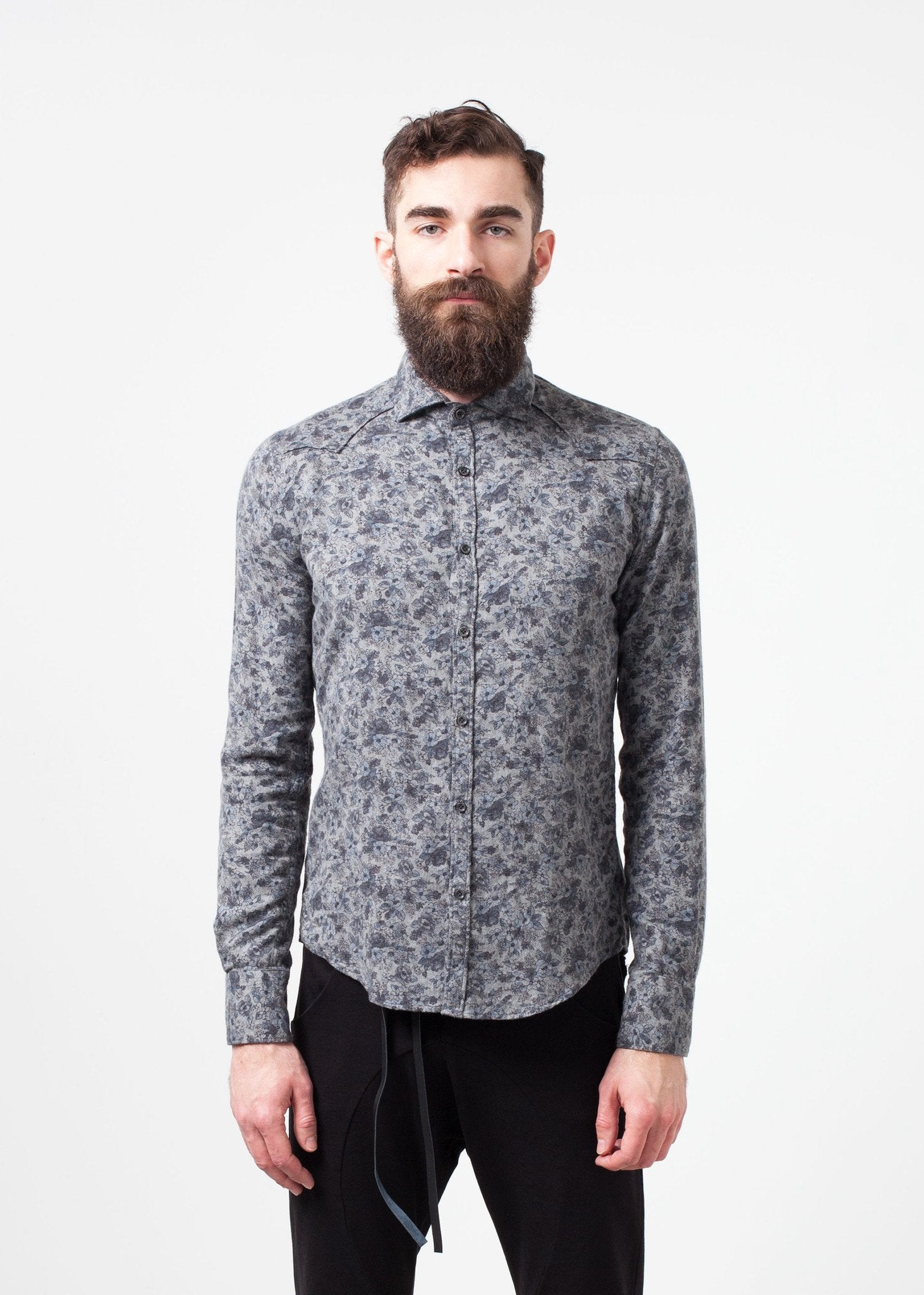 Western Arkansas Button-Up in Grey Floral (6707096191070)