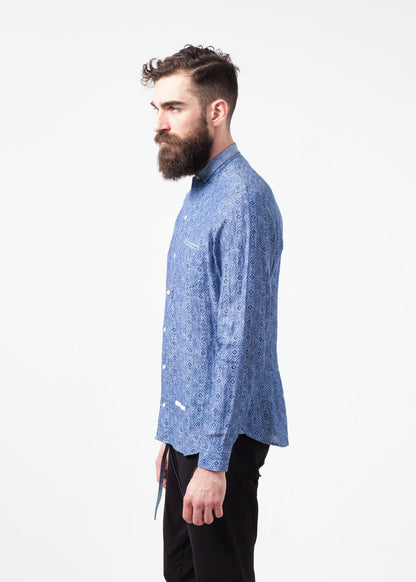 Linen Button Up in Blue Diamond (6707104809054)