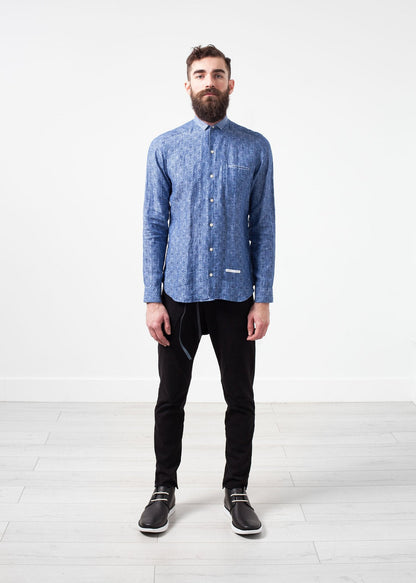 Linen Button Up in Blue Diamond (6707104809054)