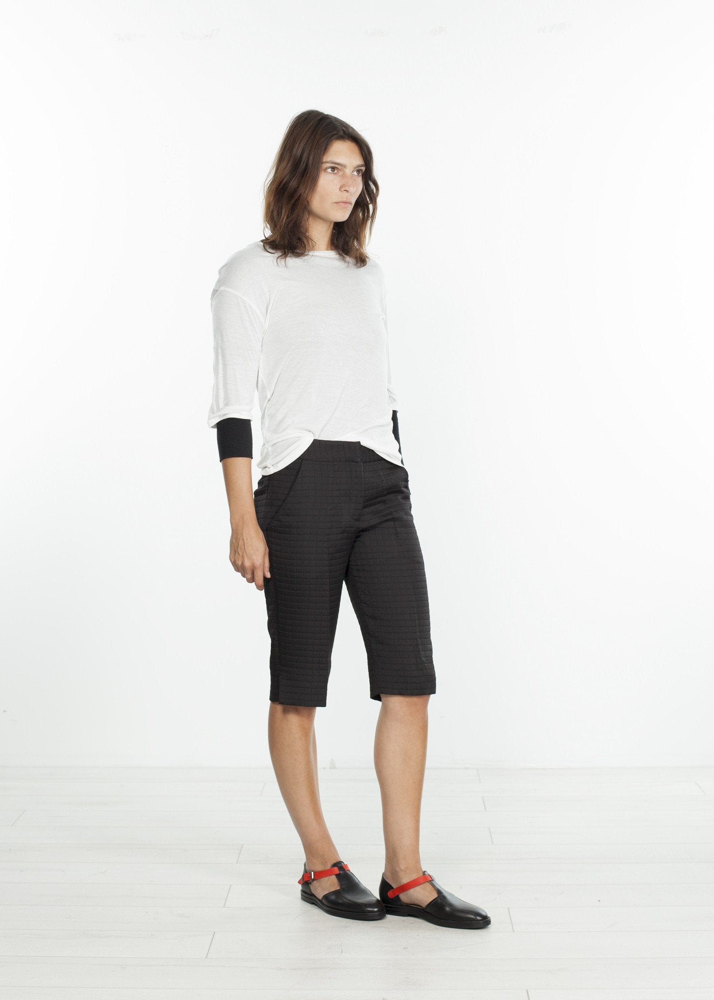 Square Stitch Knee Short in Black (6707102253150)