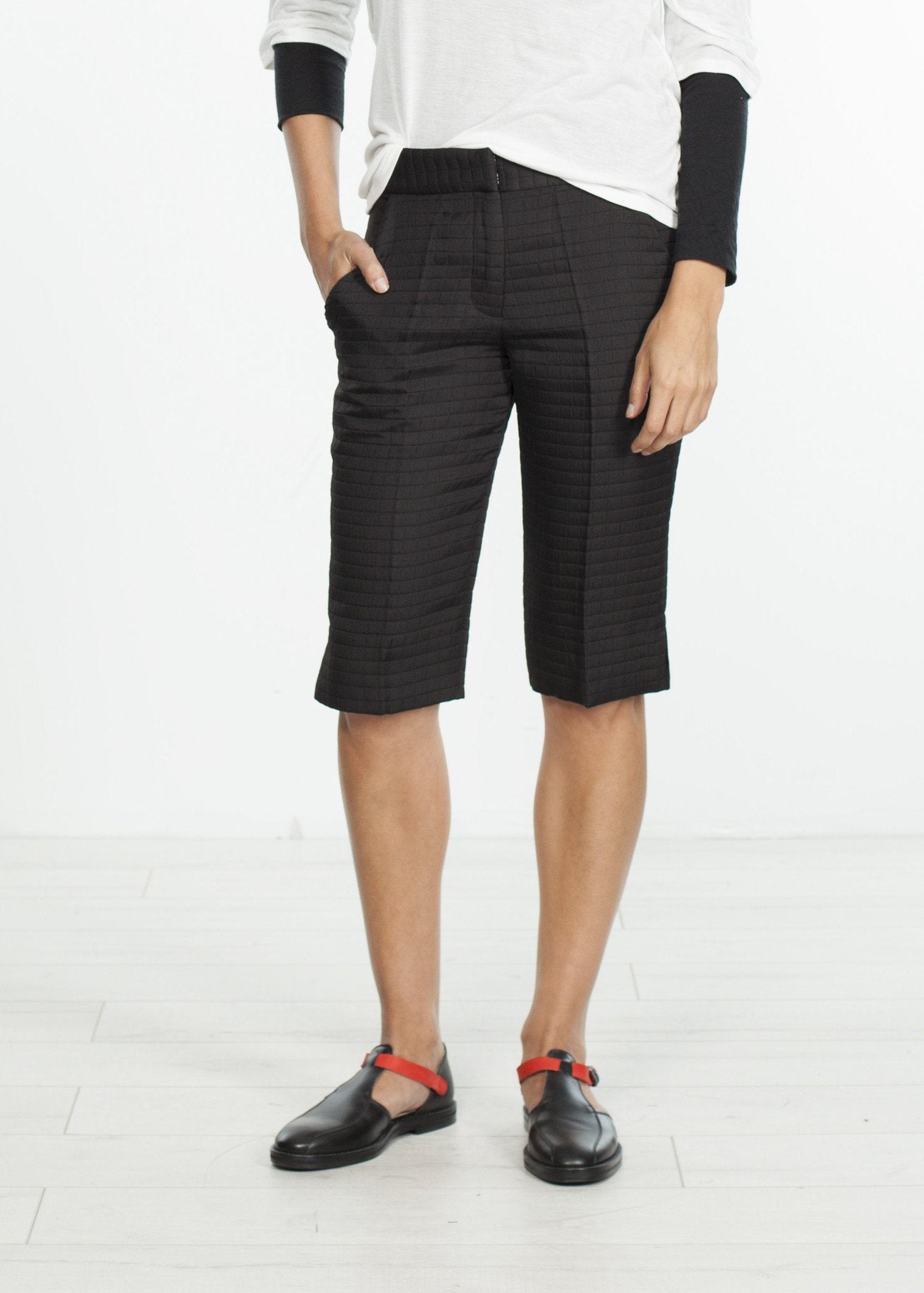 Square Stitch Knee Short in Black (6707102253150)