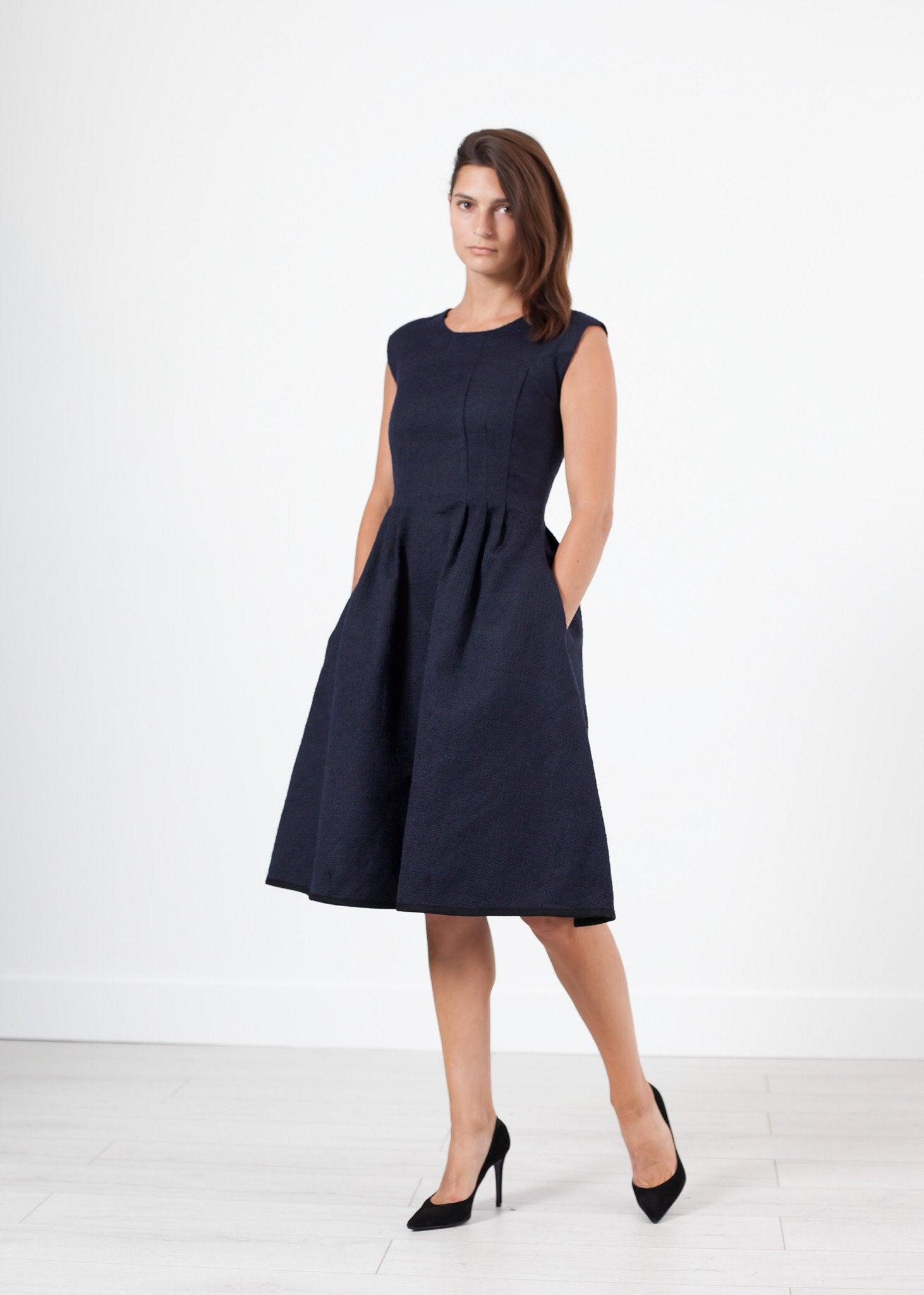 Pleated Rita Dress in Dark Navy (6707101958238)