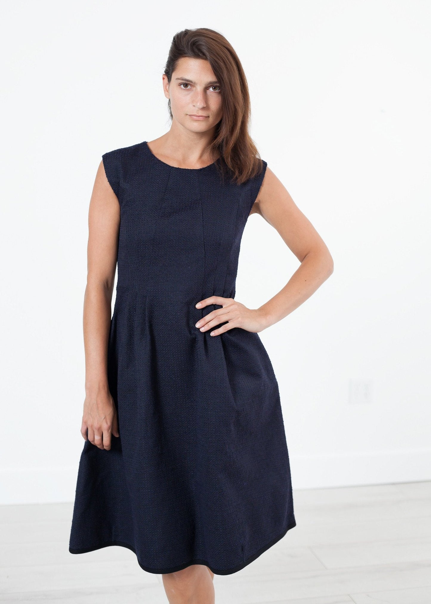 Pleated Rita Dress in Dark Navy (6707101958238)