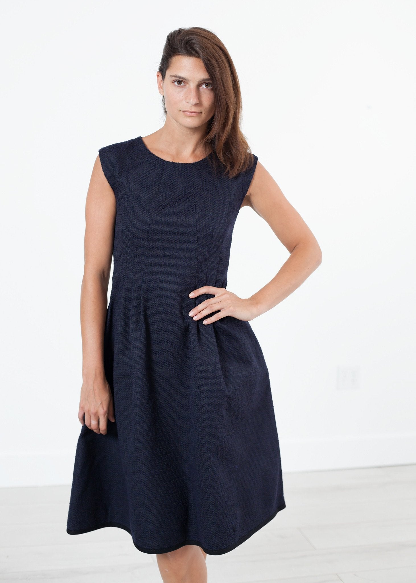 Pleated Rita Dress in Dark Navy (6707101958238)