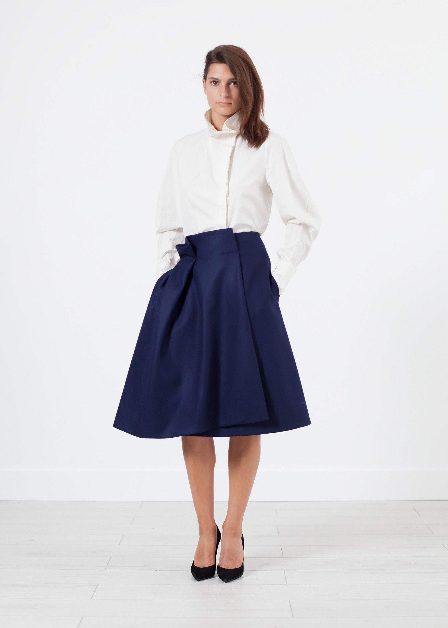 Full Collar Poplin Blouse in Off White (6707103334494)