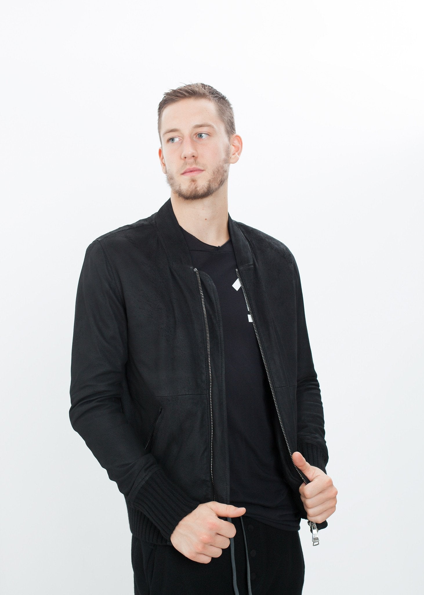 Broken Leather Bomber in Black (6707101565022)