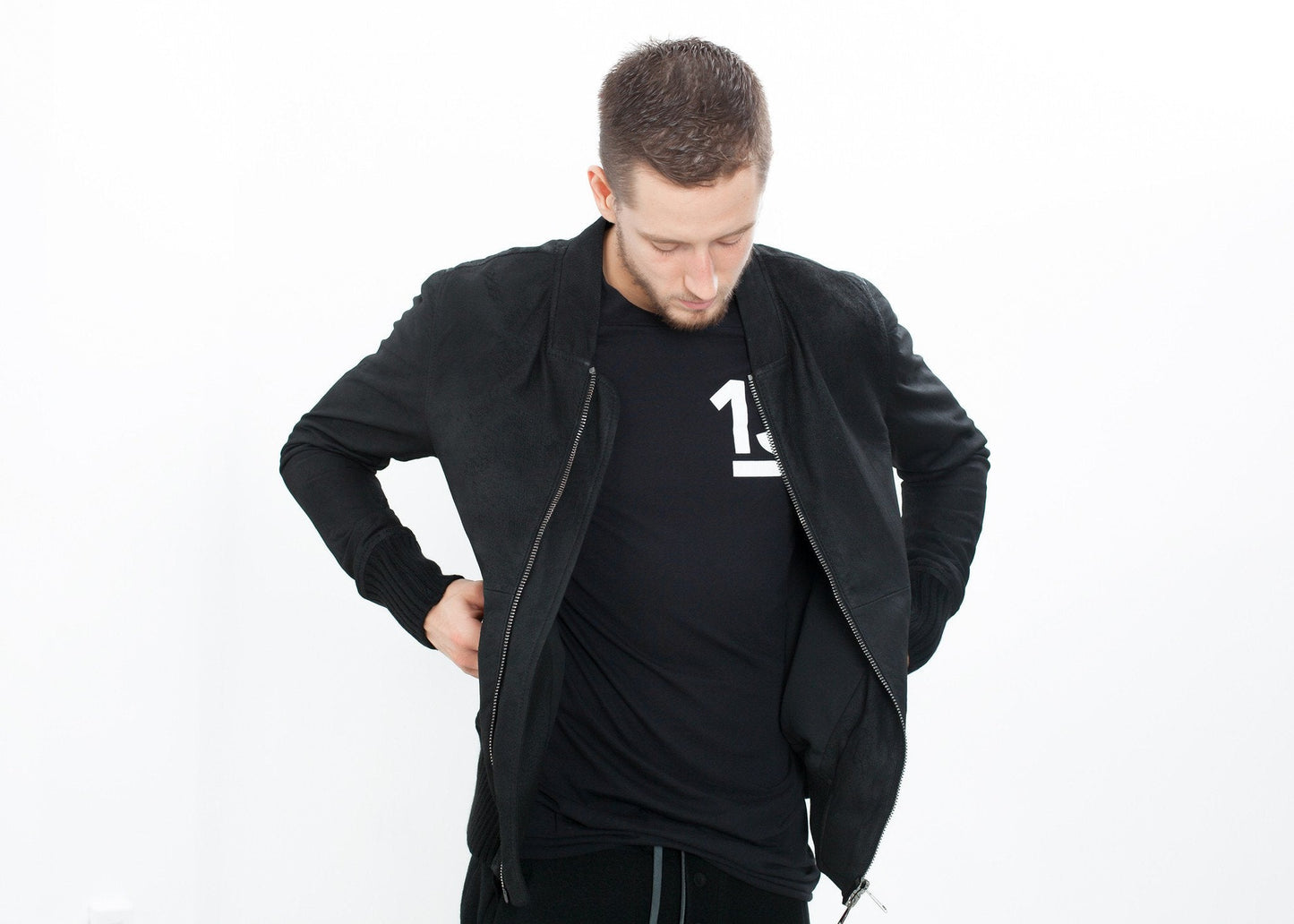 Broken Leather Bomber in Black (6707101565022)