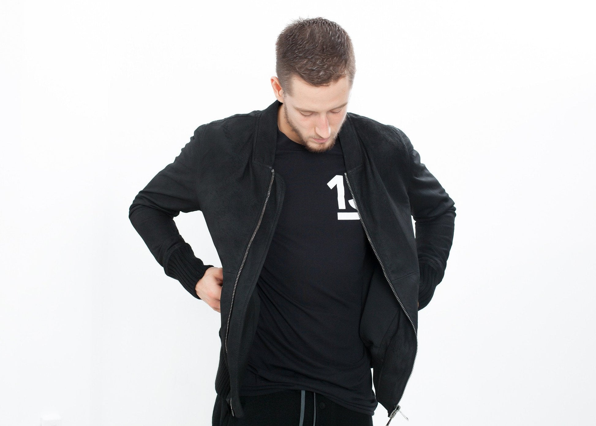Broken Leather Bomber in Black (6707101565022)