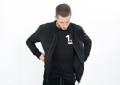 Broken Leather Bomber in Black (6707101565022)