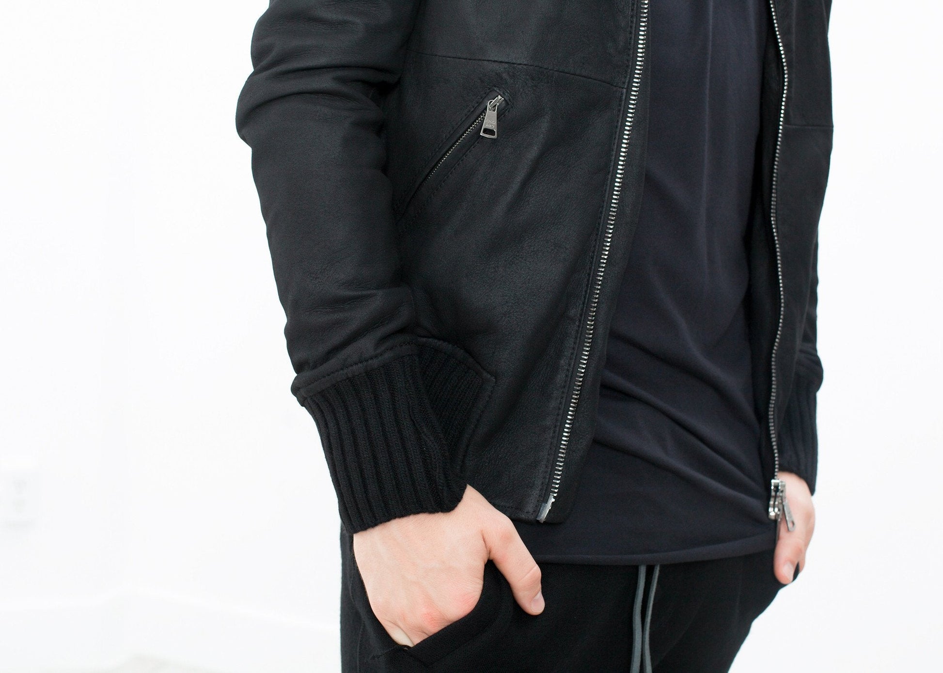 Broken Leather Bomber in Black (6707101565022)