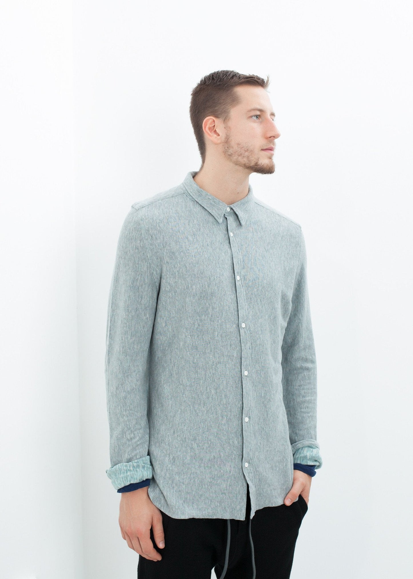 Kasuri Jersey Button-Up in Blue Grey (6707099336798)