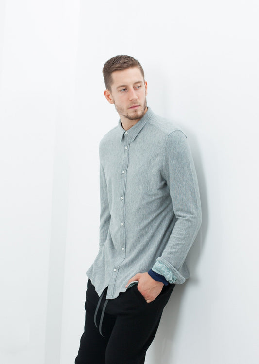 Kasuri Jersey Button-Up in Blue Grey (6707099336798)