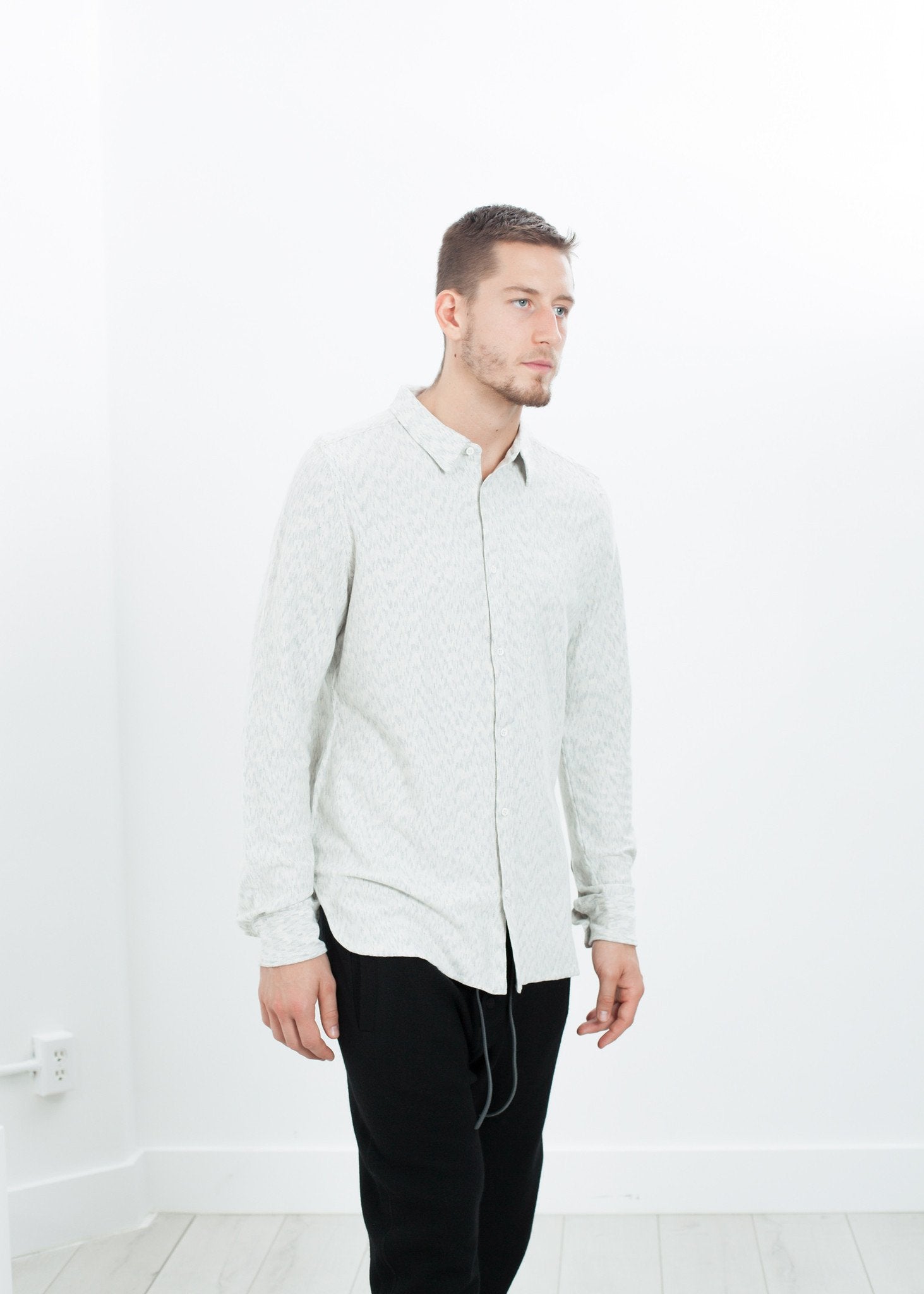 Kasuri Jersey Button-Up in Ivory/Black (6707099369566)