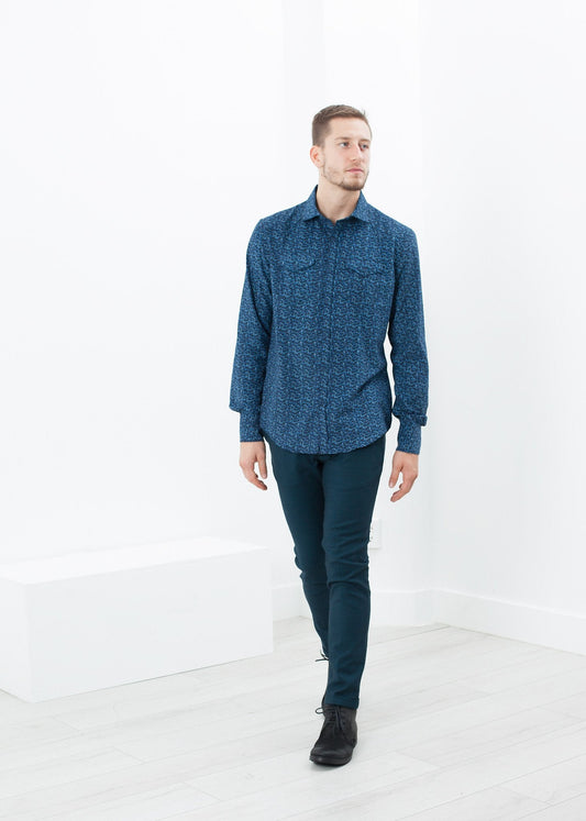 Western Arkansas Button-Up in Blue Floral (6707104546910)