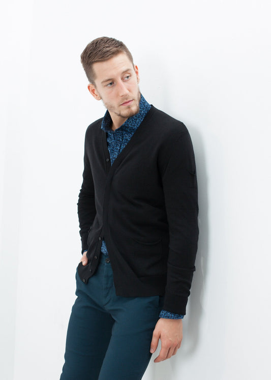 Hidden Placket Cardigan in Black (6707100876894)