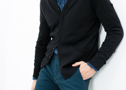 Hidden Placket Cardigan in Black (6707100876894)