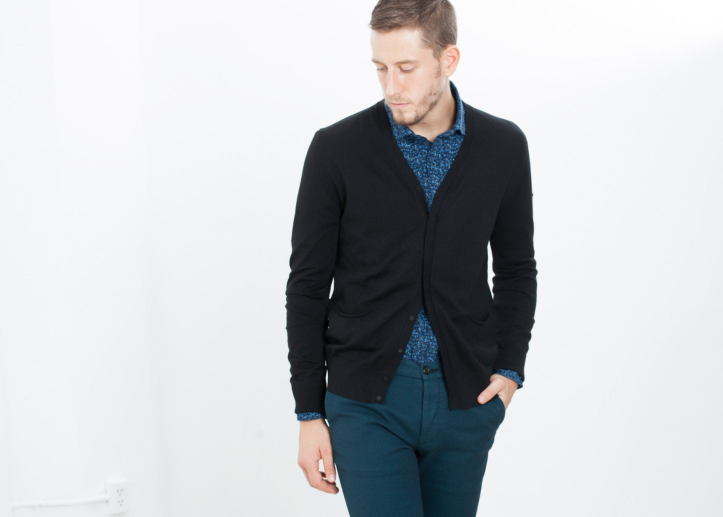 Hidden Placket Cardigan in Black (6707100876894)