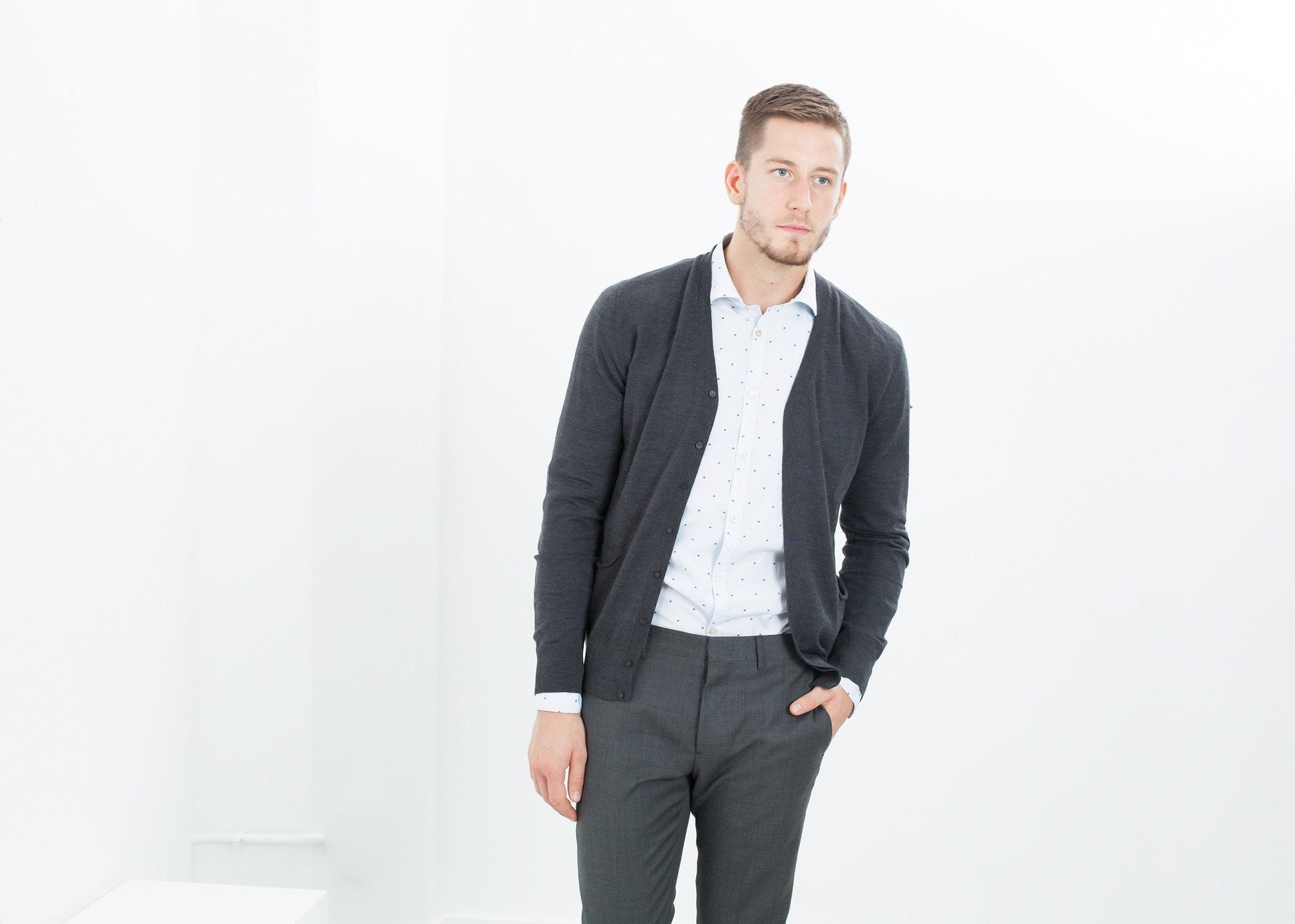 Hidden Placket Cardigan in Charcoal (6707100811358)