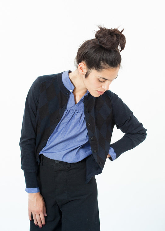 Quilt Pattern Cardigan in Black/Navy (6707099959390)