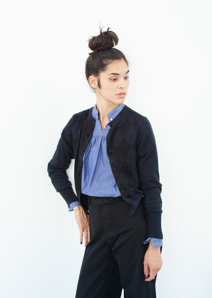 Quilt Pattern Cardigan in Black/Navy (6707099959390)