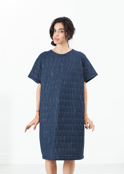 Quilted Mesh T-Shirt Dress in Navy (6707100450910)