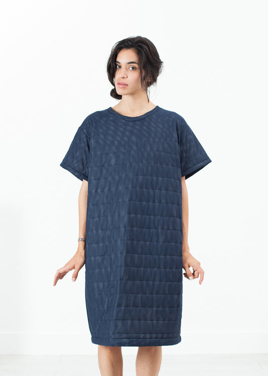Quilted Mesh T-Shirt Dress in Navy (6707100450910)