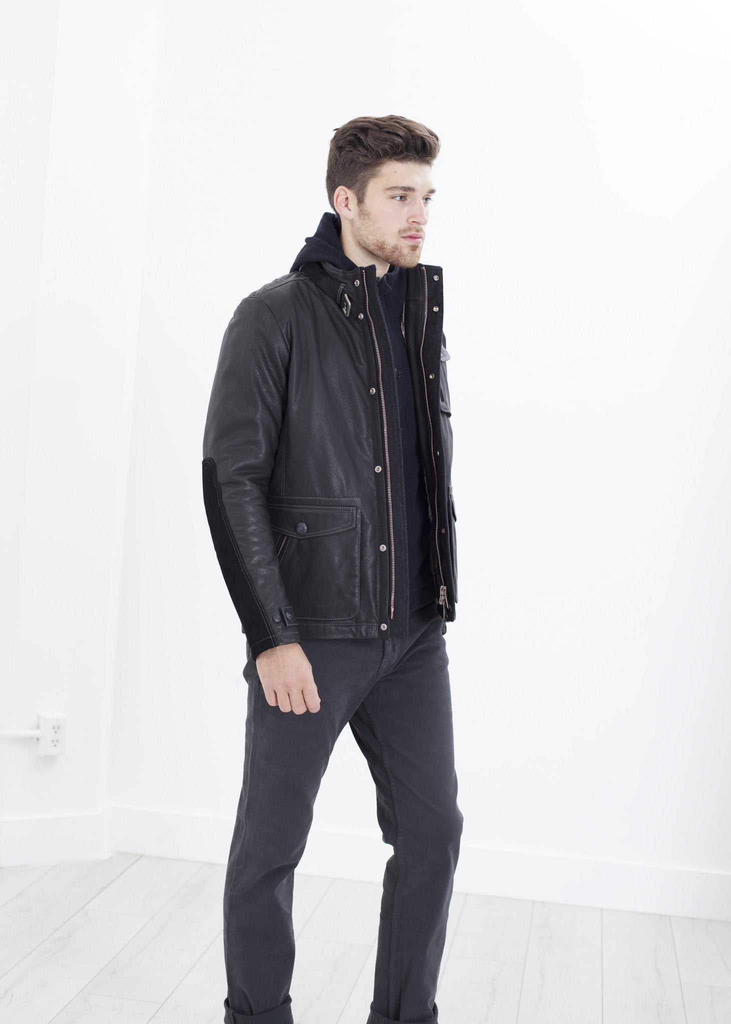 Prince Leather Field Jacket in Meteor (6707099107422)